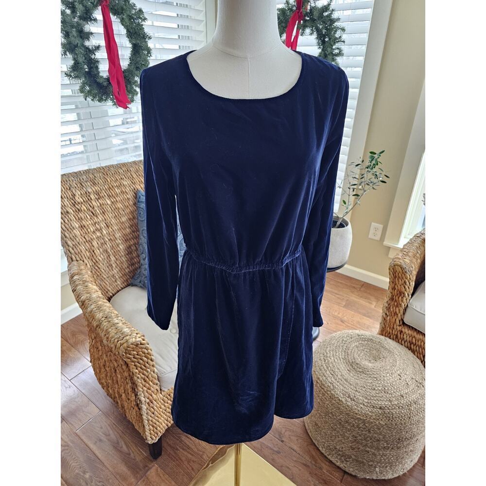 J. Crew Navy Blue Velvet Dress Womens‎ 2 Tulip Hem Mini Long Sleeve Round Neck